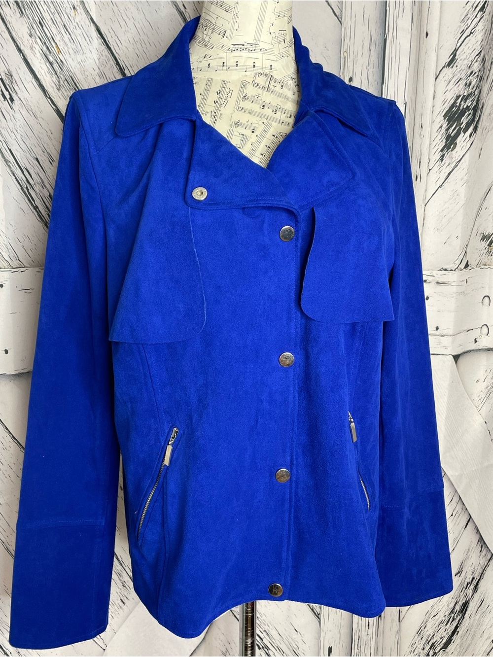 CHICO’S Faux Suede Moto Jacket Blue Size Chico’s 2 (US 12)